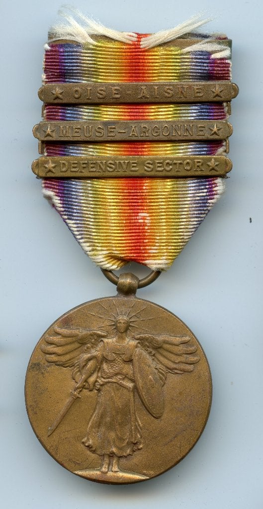 WO1 US Victory Medal met 3 Clasps, Verzenden, Landmacht, Amerika, Lintje, Medaille of Wings