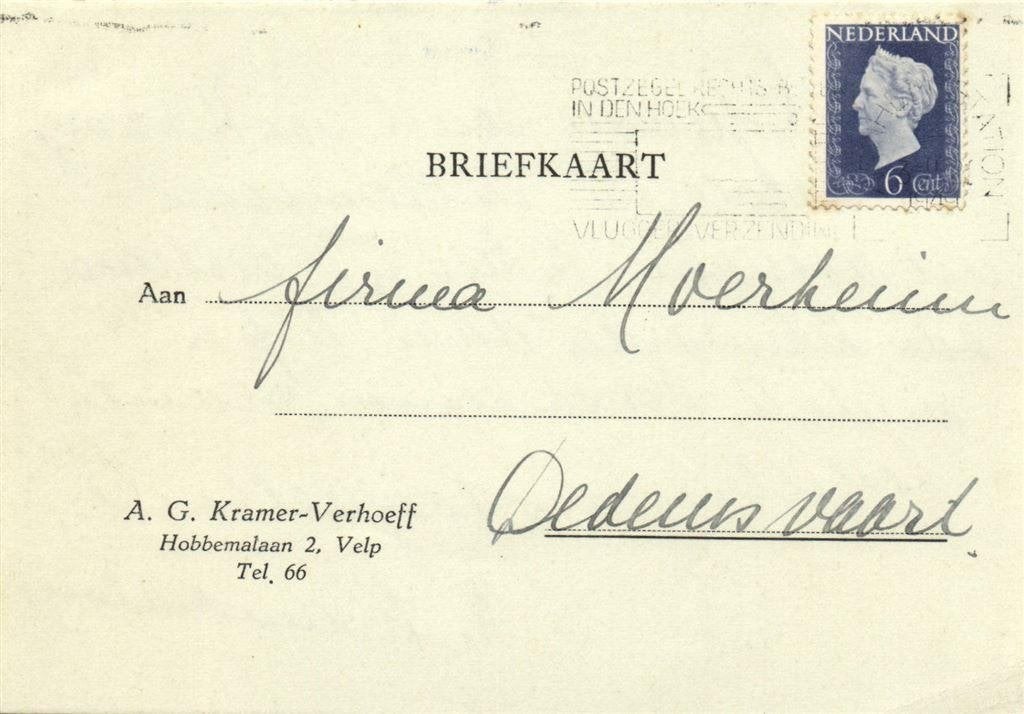 A.G. Kramer-Verhoeff, Velp - 02.1949 - briefkaart, Ophalen of Verzenden, Briefkaart