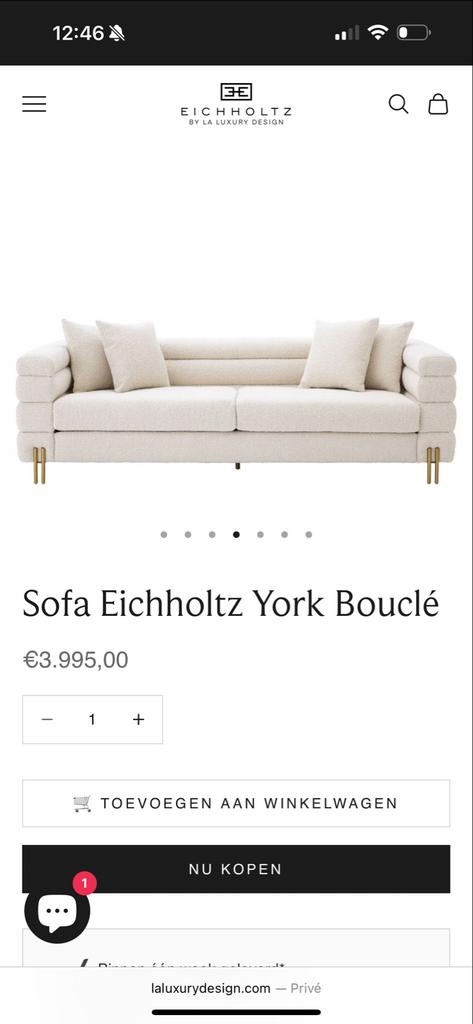 Luxe Eichholtz York Bouclé Sofa - Crème, Zo goed als nieuw, Ophalen, Tweepersoons, 75 tot 100 cm, Zo goed als nieuw