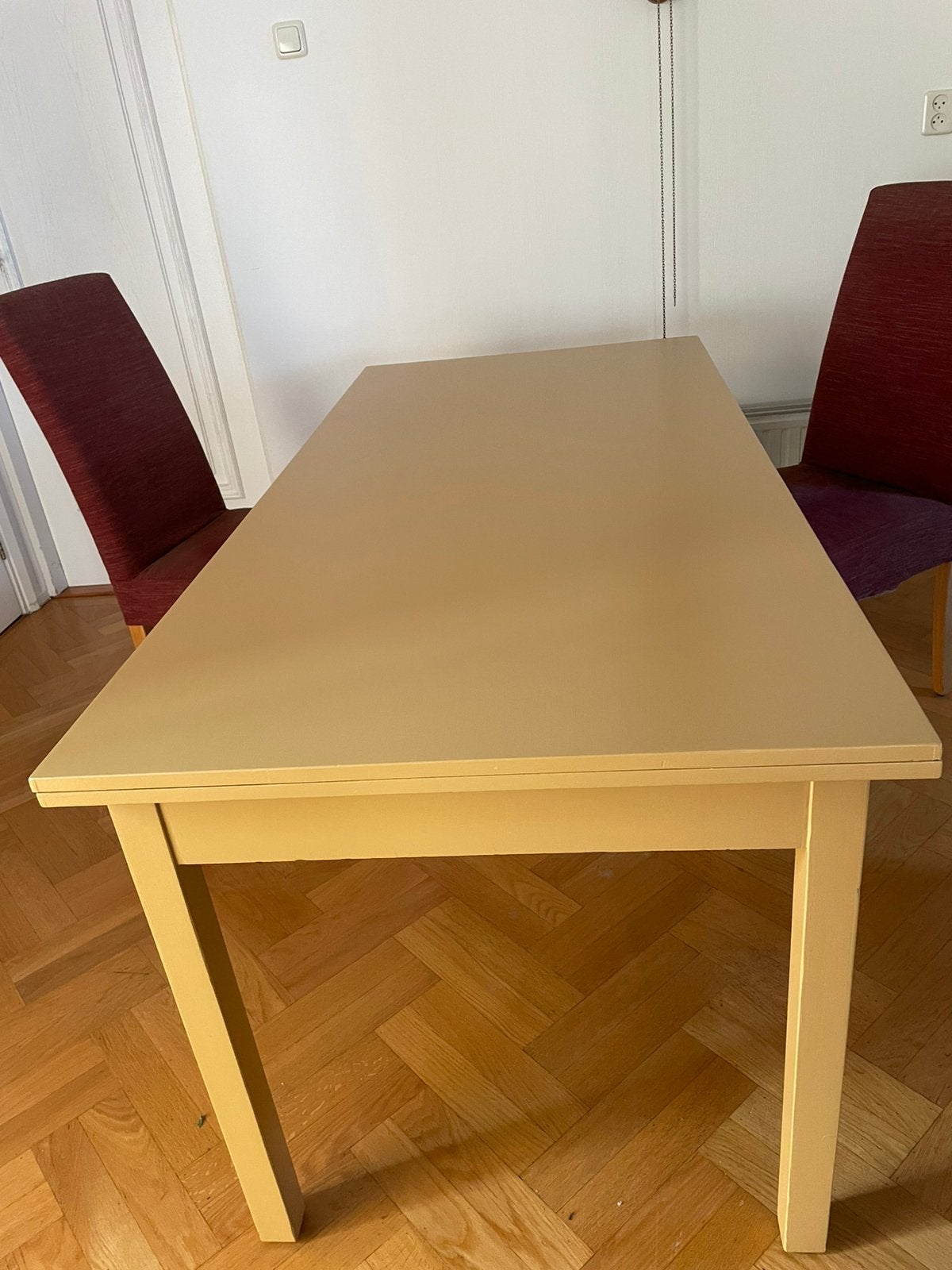 Uitschuifbare,gelakte eettafel : 80 bij 168 tot 248., Ophalen, Gebruikt, 200 cm of meer, 50 tot 100 cm