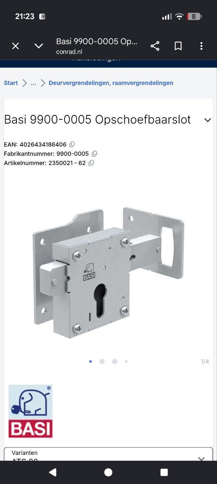BASI 2x ATS 80 Opbouwslot voor Houten Poorten - Nieuw, Ophalen of Verzenden, Nieuw, Rvs, Slot