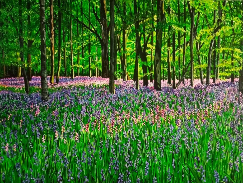 Schilderij, Bluebells, handgeschilderd, nieuw. 80cm x 60cm, Ophalen