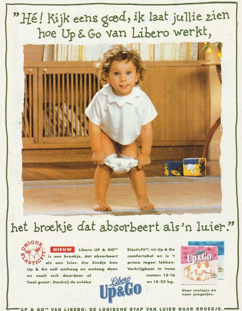 Retro reclame 1993 Libero baby luiers up & go broekjes, Verzenden, Overige typen