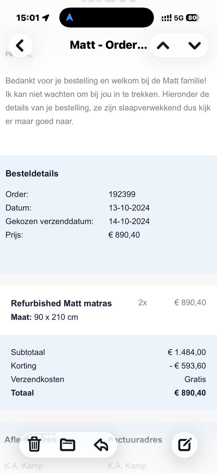 Matt Sleep matrassen 2 stuks 90x210, Ophalen, Zo goed als nieuw, Eenpersoons, 90 cm