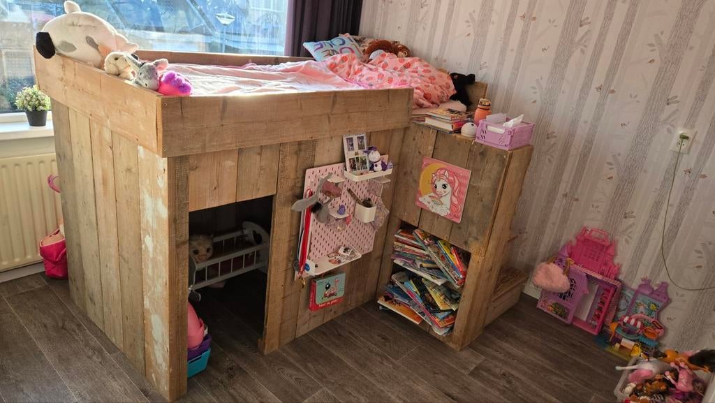 Halfhoogslaper steigerhout, Huis en Inrichting, Ophalen, Eenpersoons, 90 cm, Hoogslaper