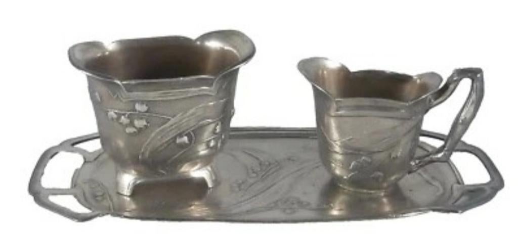 Art Nouveau Jugendstil Suiker- en Melkstel met Dienblad, Ophalen of Verzenden