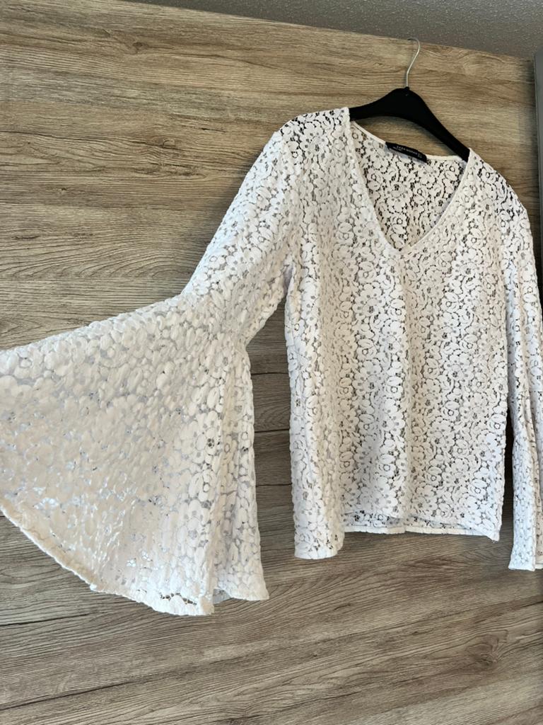 Zara L kanten blouse Wit tuniek kant Ecru, Ophalen of Verzenden, Zo goed als nieuw, Maat 38/40 (M), Wit