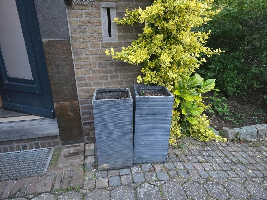Set van 2 Grote Vierkante Plantenbakken - Grijs, Tuin en Terras, Bloempotten, Ophalen, Vierkant, Kunststof