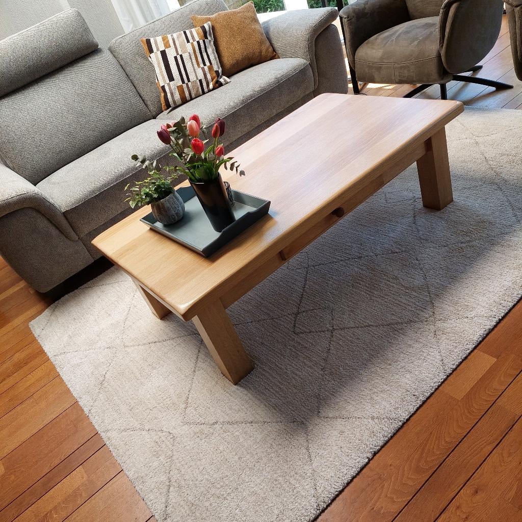 Massief eiken salontafel, Huis en Inrichting, Tafels | Salontafels, Ophalen, Gebruikt, 100 tot 150 cm, Eikenhout