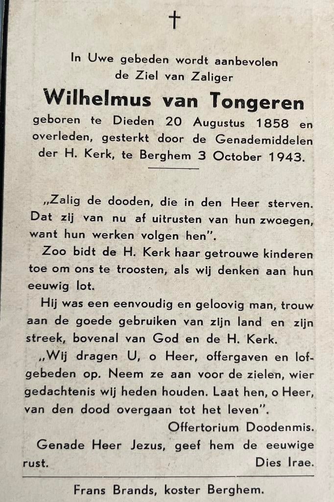 Wilhelmus van Tongeren Dieden 1858, Ophalen of Verzenden