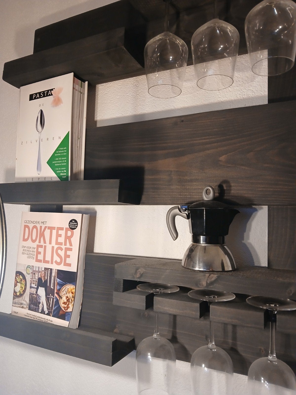 Steigerhouten wijnglas- en keukenrek voor aan de muur, Ophalen, Hout, Gebruikt, Landelijk