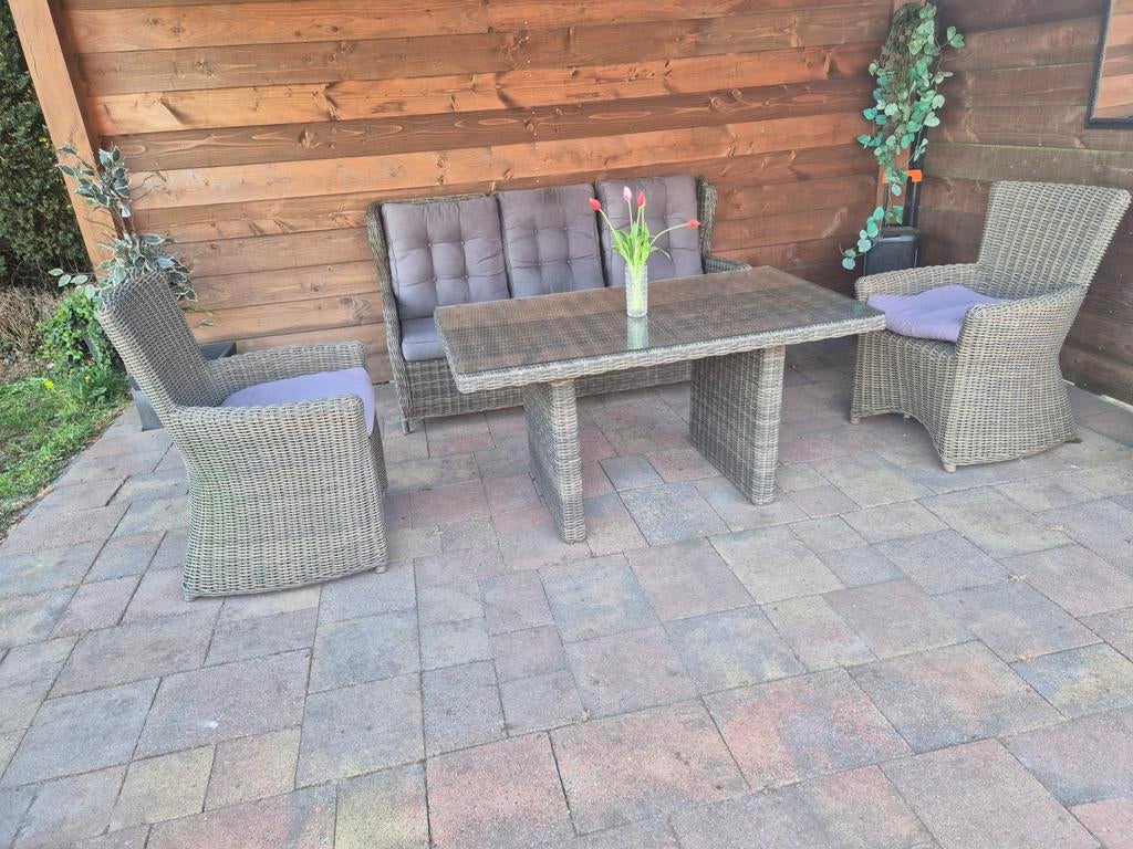 Loungeset met verstelbare bank en 2 losse stoelen, Tuin en Terras, Ophalen of Verzenden, Gebruikt, Kunststof, Bank