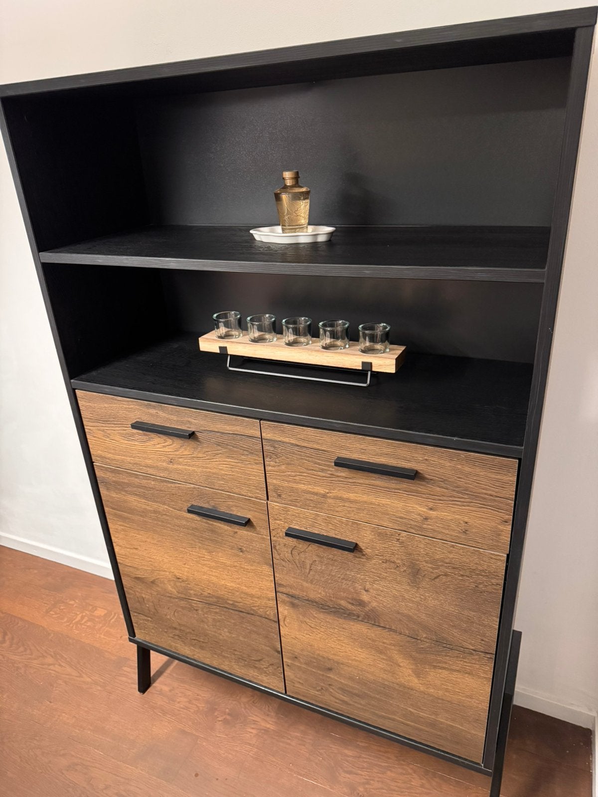 Leen Bakker Kast "Tycho" (Eikenlook / Zwart), Huis en Inrichting, Ophalen, 50 tot 100 cm, Zo goed als nieuw, Minder dan 100 cm
