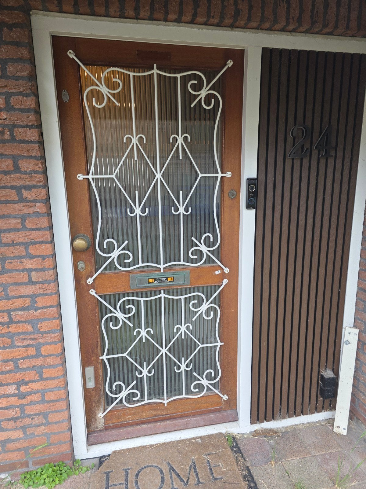 Houten voordeur met glas en sierrooster, Doe-het-zelf en Verbouw, Ophalen, Gebruikt, 80 tot 100 cm, Buitendeur
