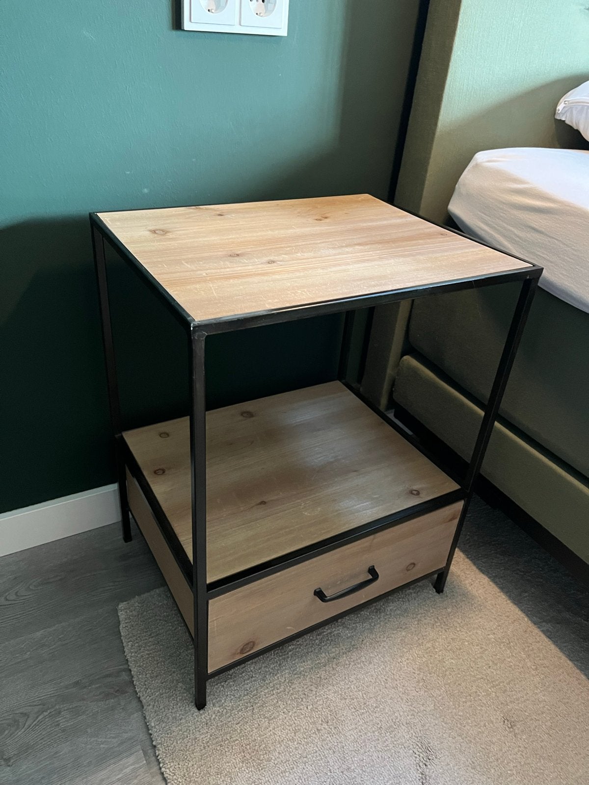 Nachtkastjes (set) met lade. Hout en Metaal (60x46x37 cm), Ophalen, Gebruikt, 55 tot 70 cm, 45 tot 65 cm