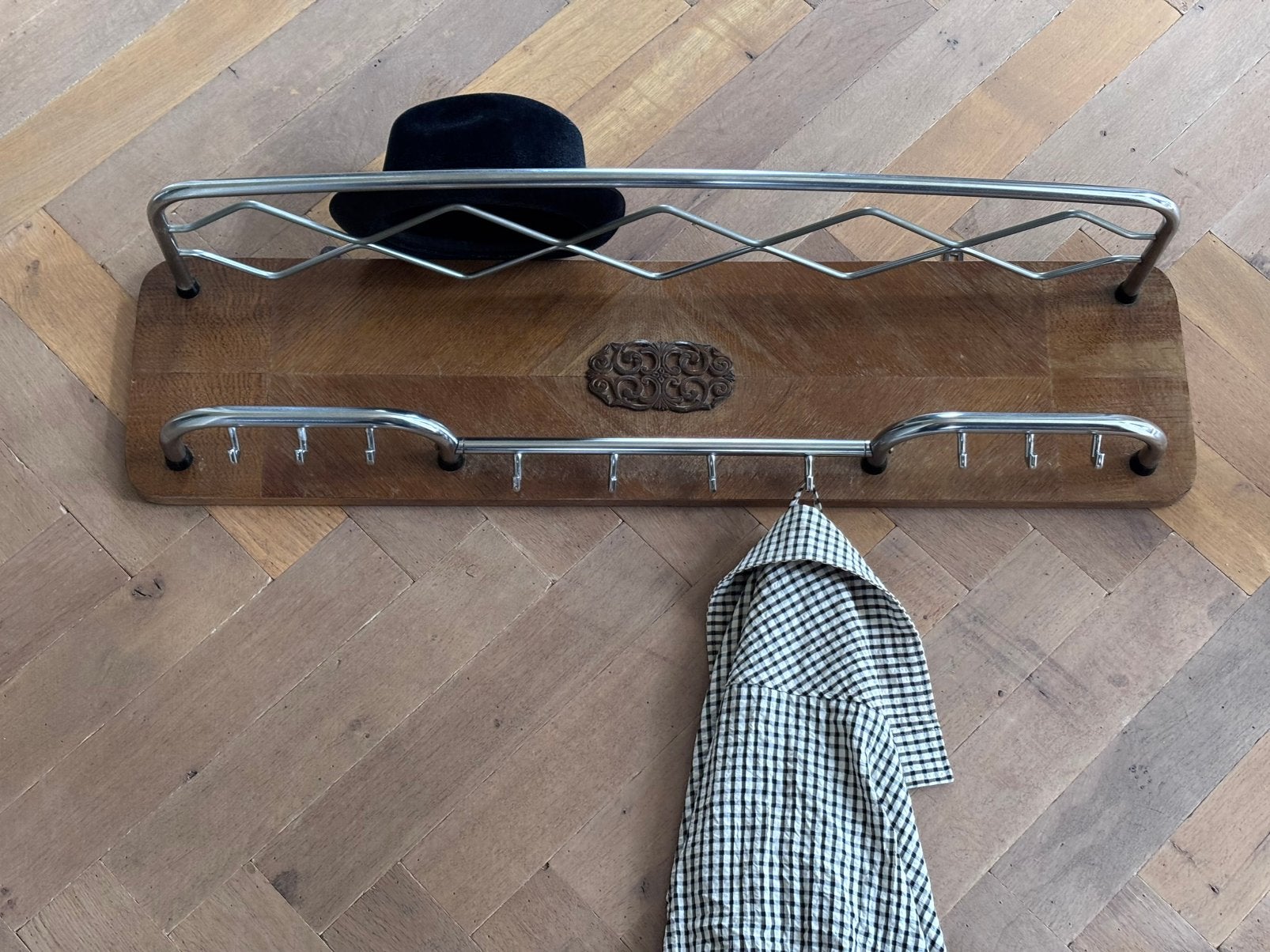 Vintage kapstok hoedenplank artdeco retro muurkapstok, Ophalen of Verzenden, Hout, Wandkapstok, Minder dan 100 cm