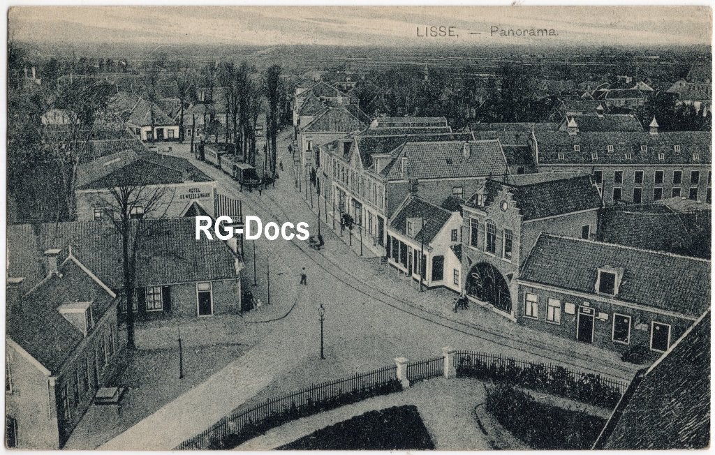 Ansichtkaart Briefkaart Panorama Lisse Tram straatbeeld 1922, Ophalen of Verzenden, 1920 tot 1940, Gelopen, Zuid-Holland