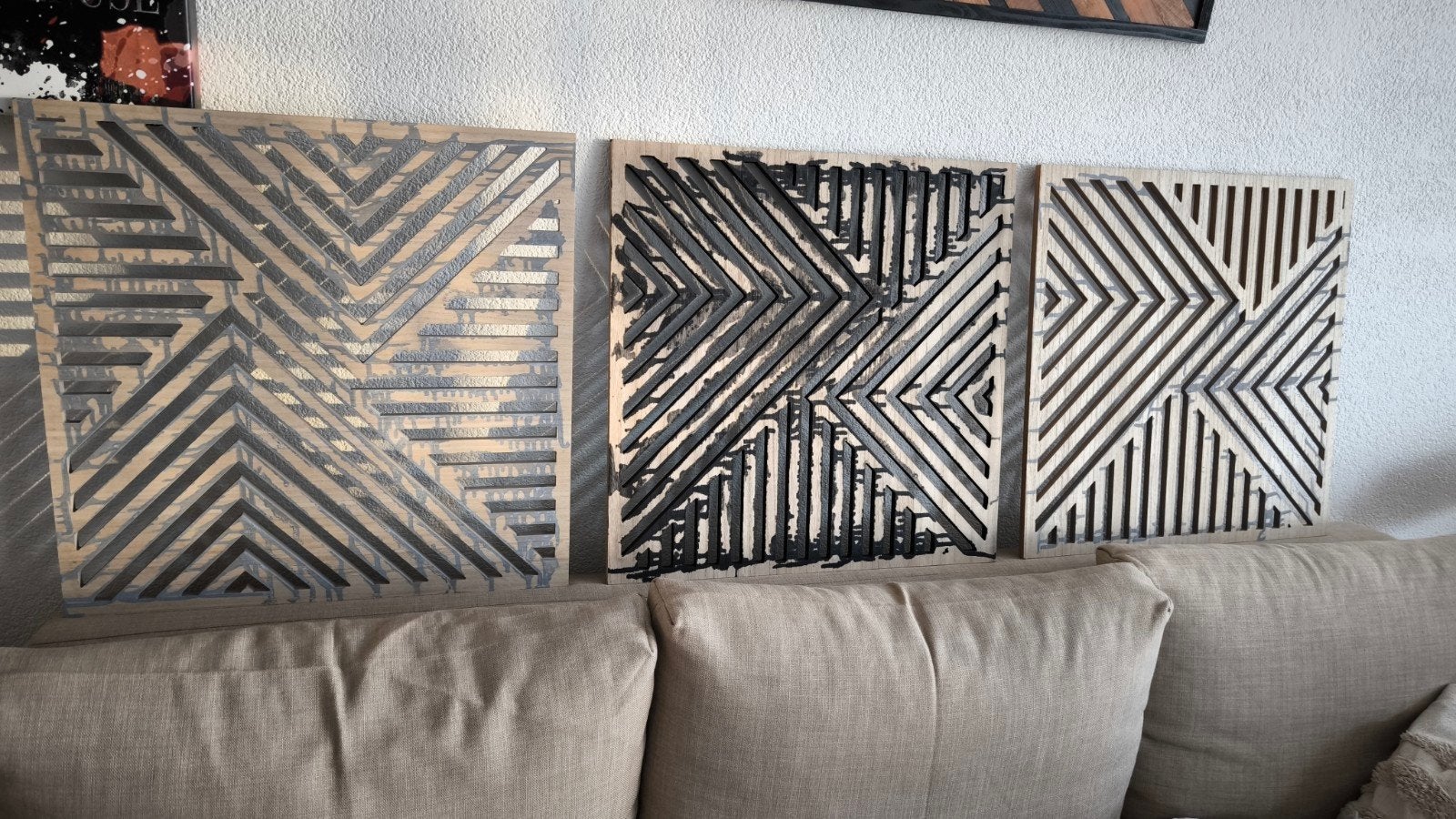 Geometrische art wand decoratie - 3 stuks 65 x 65 cm kunst, Ophalen of Verzenden