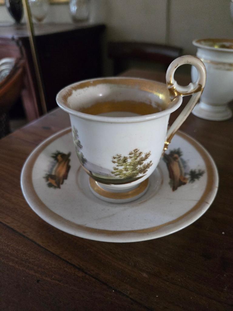 Antiek origineel Empire koffiekopje handbeschilderd, Ophalen of Verzenden