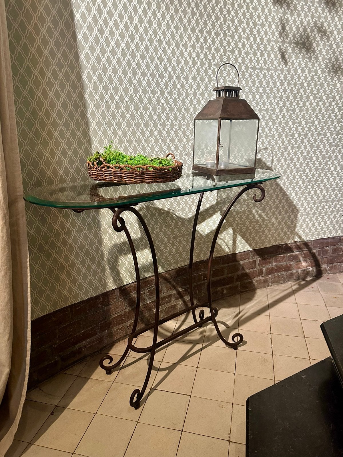 Smeedijzeren sidetable met glazen blad, Ophalen, Gebruikt, -, -