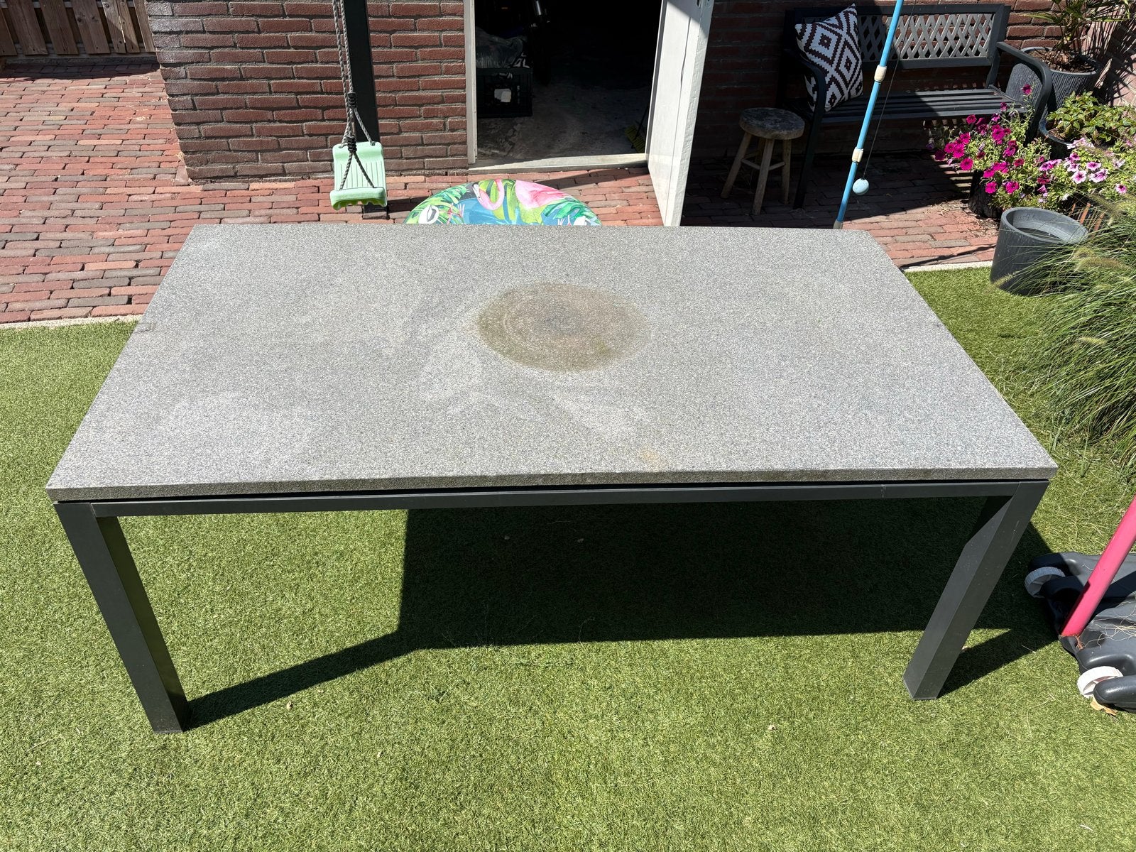 Robuuste tuintafel 180 x 100 cm met sier granieten blad, Ophalen, Gebruikt, Rechthoekig, Overige materialen