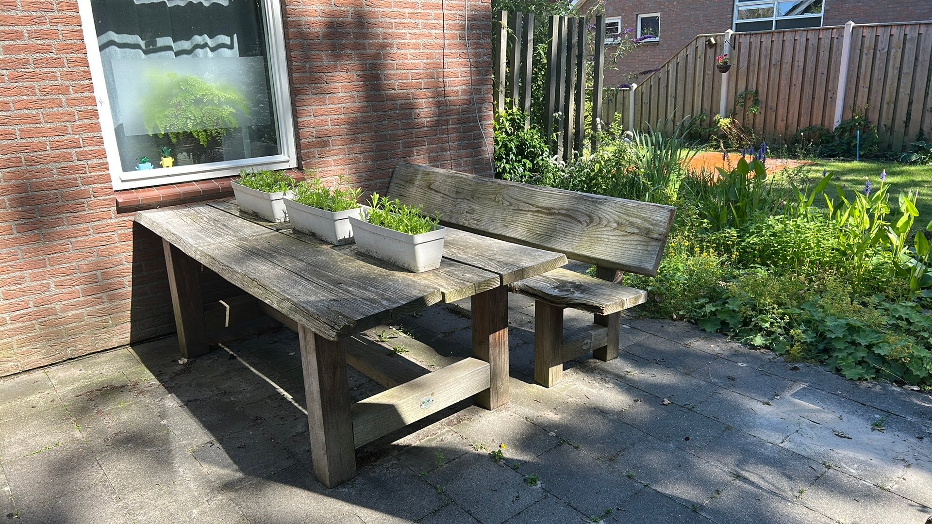 Tafel en bank van Douglas hout, gemaakt door Annehiel, Ophalen, Gebruikt, Bank, Tuinset
