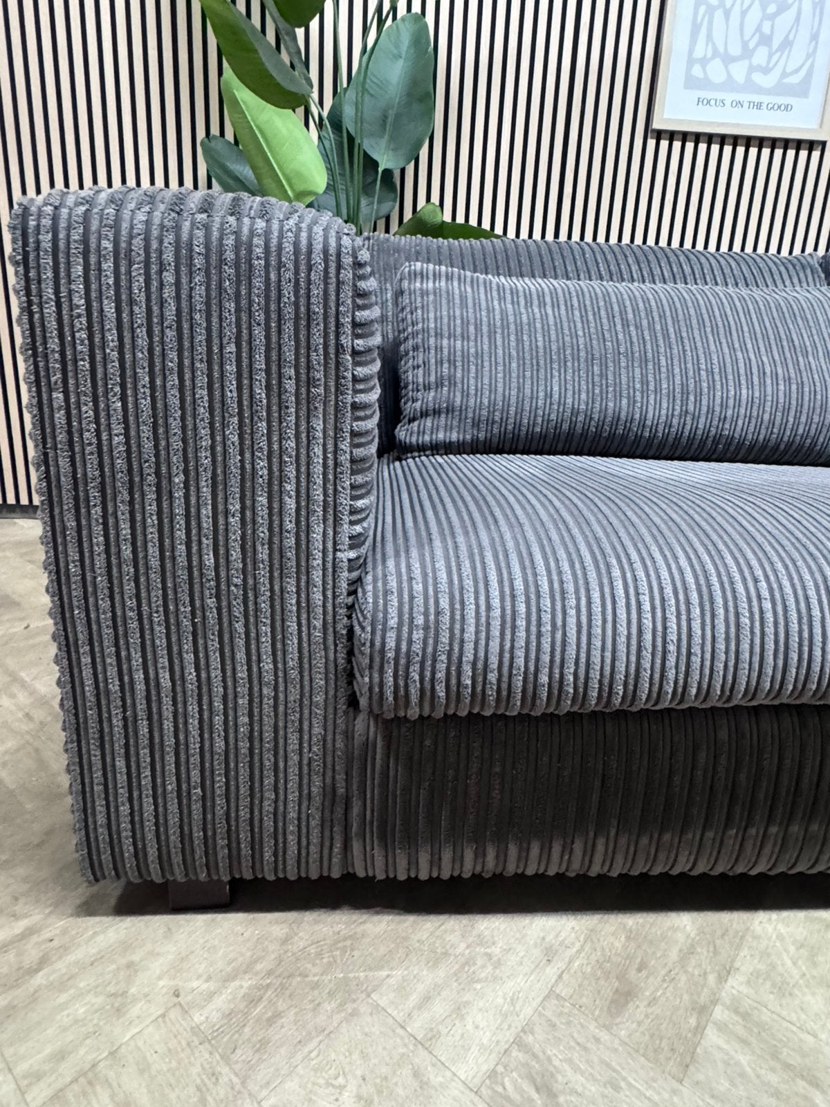 ZGAN XL Ribstof Hoekbank Loungebank - Grijs - 335 x 225, -, -, Hoekbank, 300 cm of meer