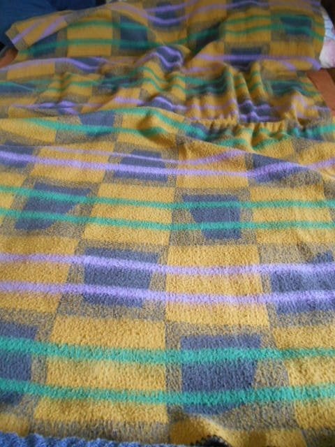 Retro/vintage kleurrijke wollen deken/ plaid, 205 cm, Woondeken, Gebruikt, 150 cm