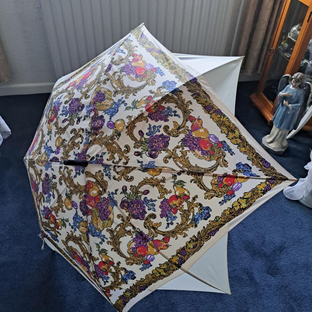 (i) Vintage Paraplu met Fruit- en Bloemenprint, Sieraden, Tassen en Uiterlijk, Paraplu's, Ophalen, Gebruikt, Overige kleuren