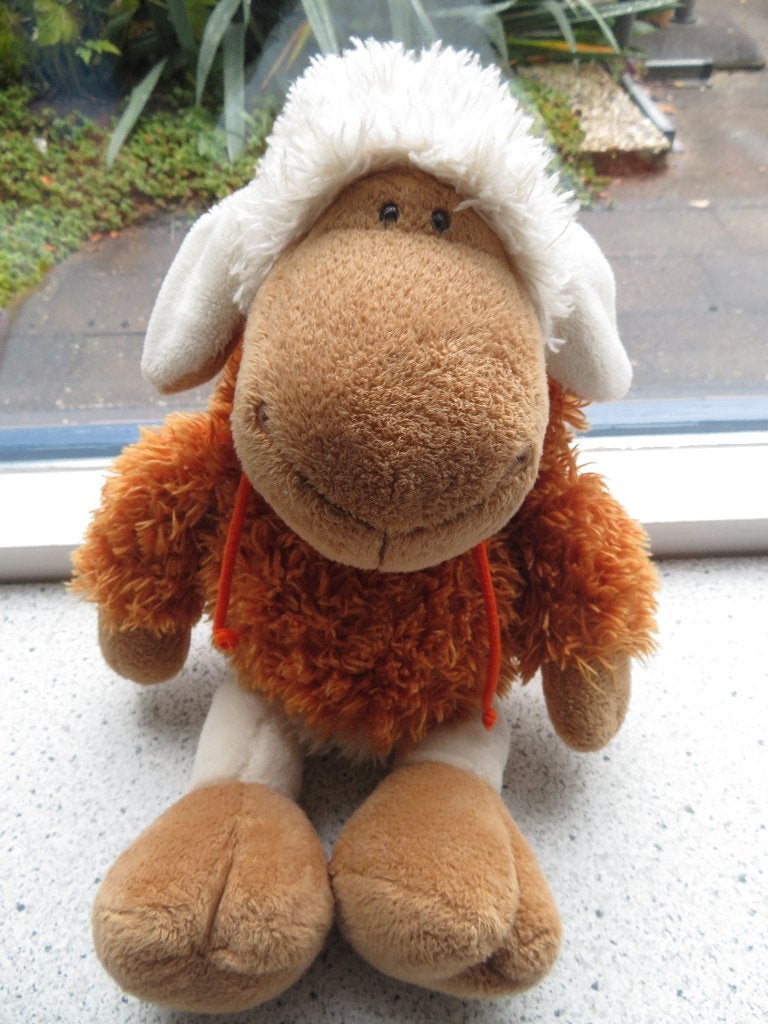 Schaap Jolly Mäh merk Nici met oranje hoodie meet ca 38 cm, NICI, Overige typen, Wasbaar, Ophalen of Verzenden
