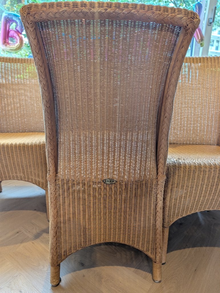 6 rieten vintage stoelen van lloyd loom, Huis en Inrichting, Ophalen, Gebruikt, Bruin, Landelijk naturel