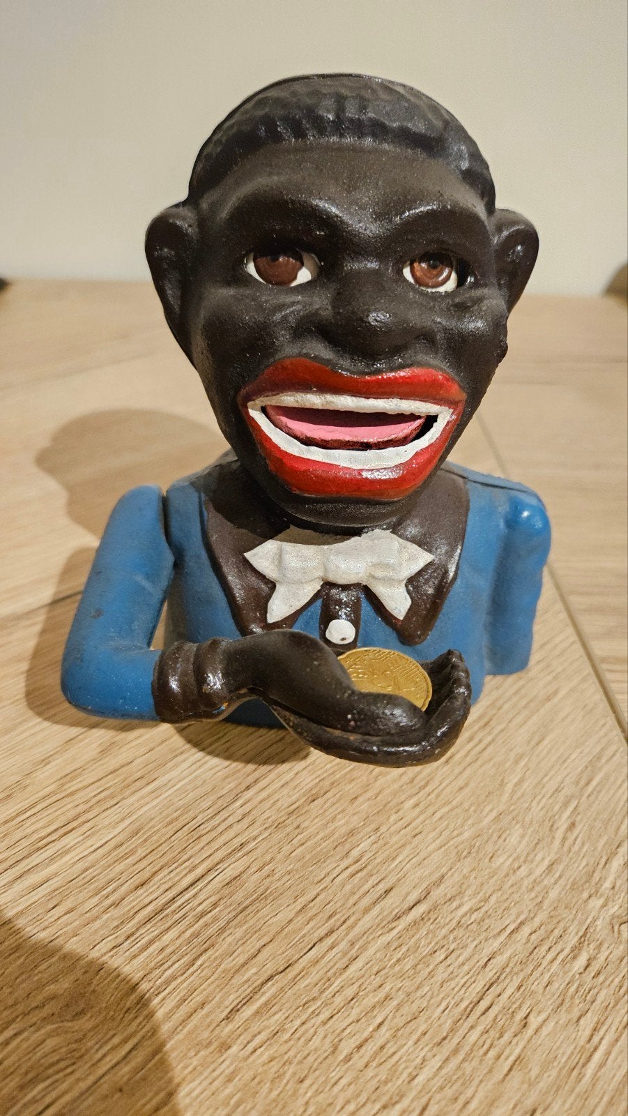 Antieke originele gietijzeren spaarpot - Jolly Nigger Bank, Verzamelen, Ophalen of Verzenden, Gebruikt, Metaal of Blik, Overige thema's