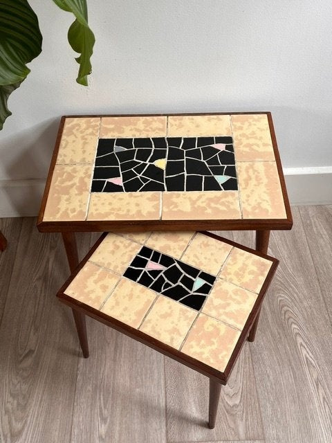 Set Vintage Mozaik Bijzettafels, Huis en Inrichting, 45 tot 60 cm, Minder dan 55 cm, Ophalen of Verzenden, Zo goed als nieuw