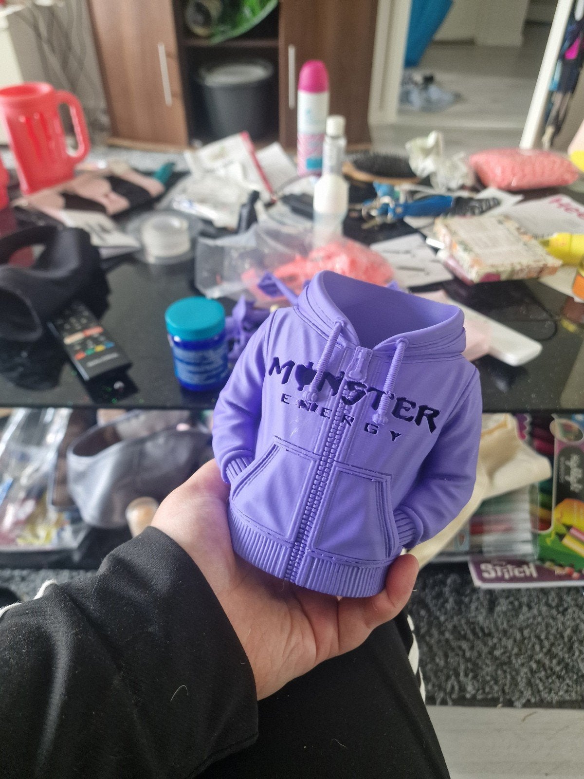 3D geprinte Monster Energy blikjes houder hoodie paars, Ophalen of Verzenden