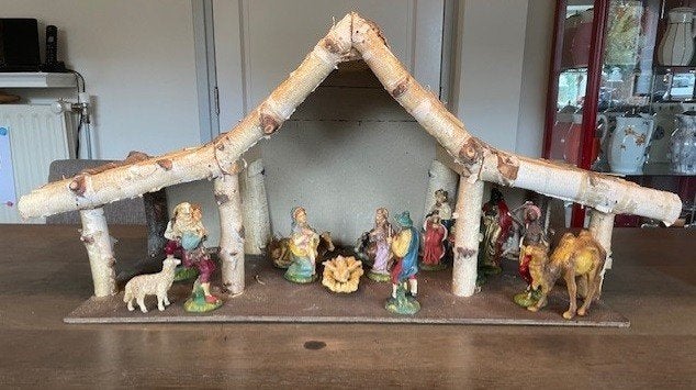 Uitgebreide Kerstgroep met stal, Ophalen of Verzenden, Gebruikt
