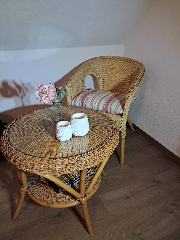 Rieten, rotan, bistroset, Rotan, Zo goed als nieuw, Stoel, Tuinset