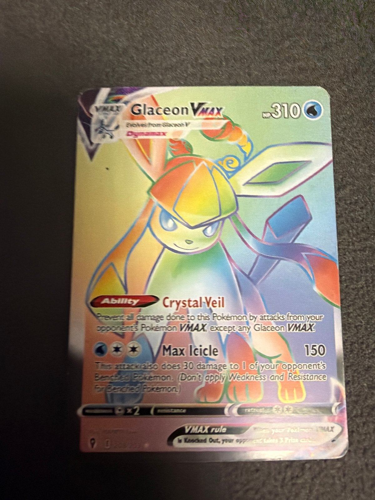 Glaceon VMAX Rainbow Rare Pokémon Kaart, Ophalen of Verzenden, Zo goed als nieuw, Losse kaart, Foil