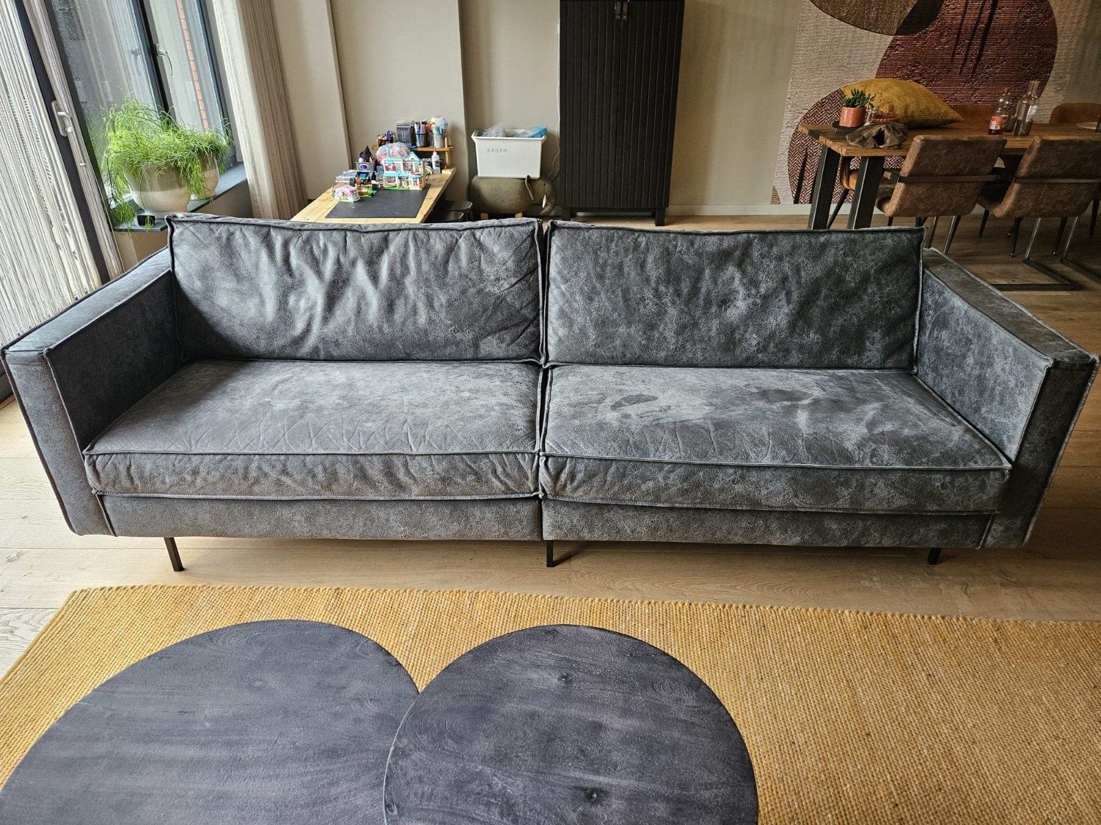 3,5 zitbank lederlook/panerai, Ophalen, 250 tot 300 cm, Gebruikt, 75 tot 100 cm