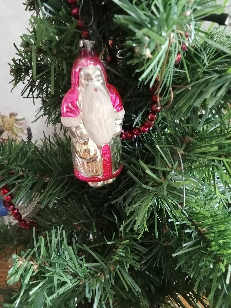 oude kerstbal dun glas van kerstman in roze kleur, Diversen, Ophalen of Verzenden, Gebruikt