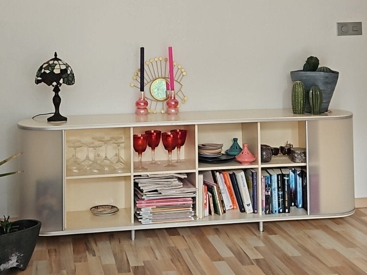 Pastoe dressoir met kunststof schuifdeuren en 12 vakken, Ophalen, Modern Design, 150 tot 200 cm, Overige houtsoorten
