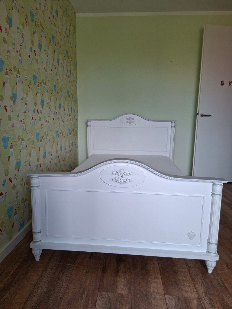 Brocante Meidenbed, Ophalen, Lattenbodem, 180 cm of meer, 100 cm of meer