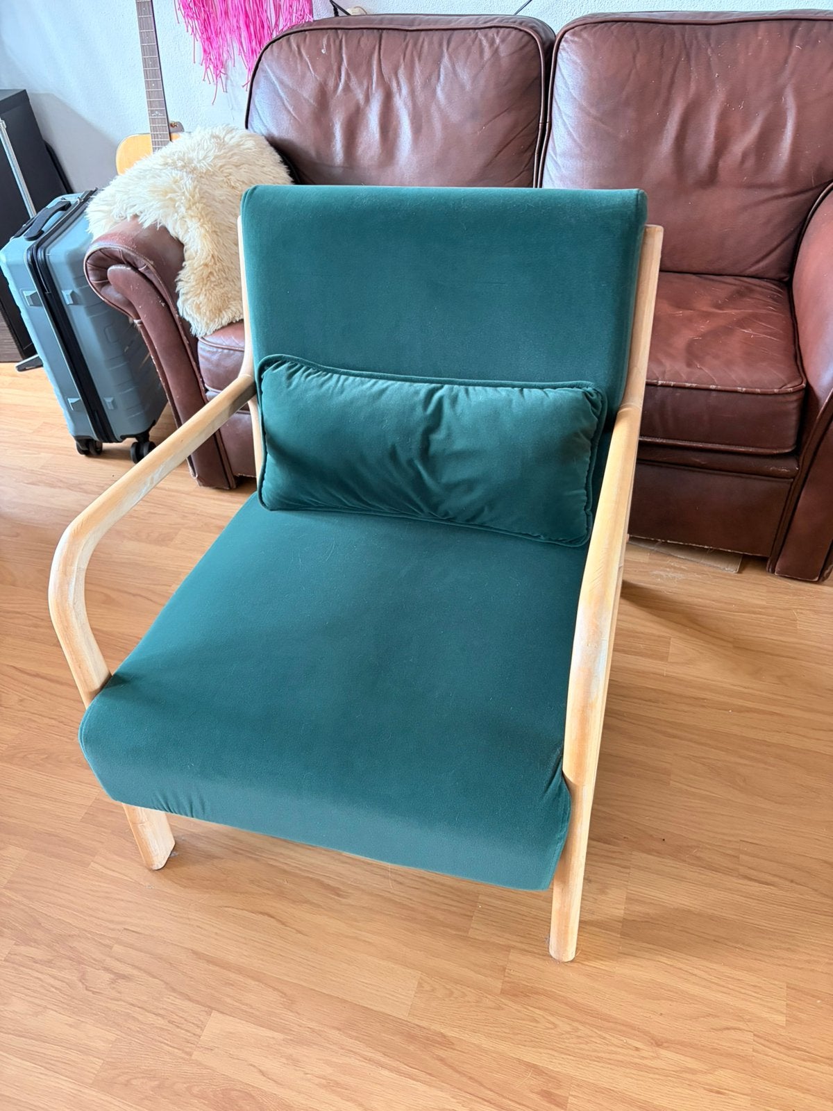 MOET WEG fauteuil velvet donkergroen, merk WOOOD essentials, Ophalen, Zo goed als nieuw, 75 tot 100 cm, 50 tot 75 cm