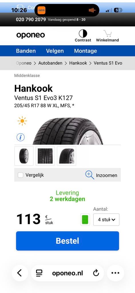 Hankook ventus s1 Evo3 k127 17/205/45, Ophalen
