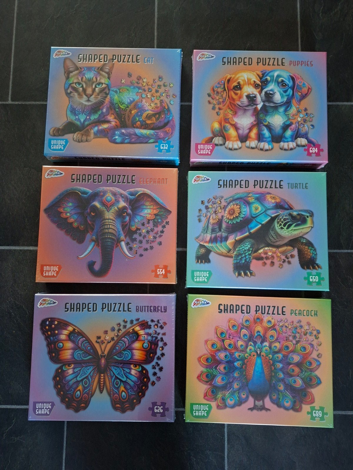 Shaped Puzzel: Kat, Puppy, Olifant, Schildpad, Vlinder, Pauw, Ophalen of Verzenden, Minder dan 500 stukjes, Nieuw, Legpuzzel