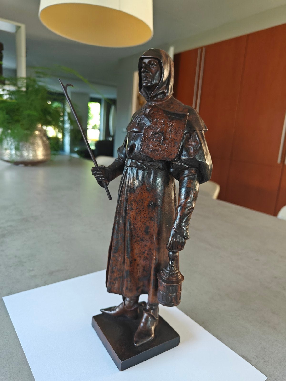 Antiek origineel bronzen beeld nachtwacht Hambresin, Ophalen, Brons