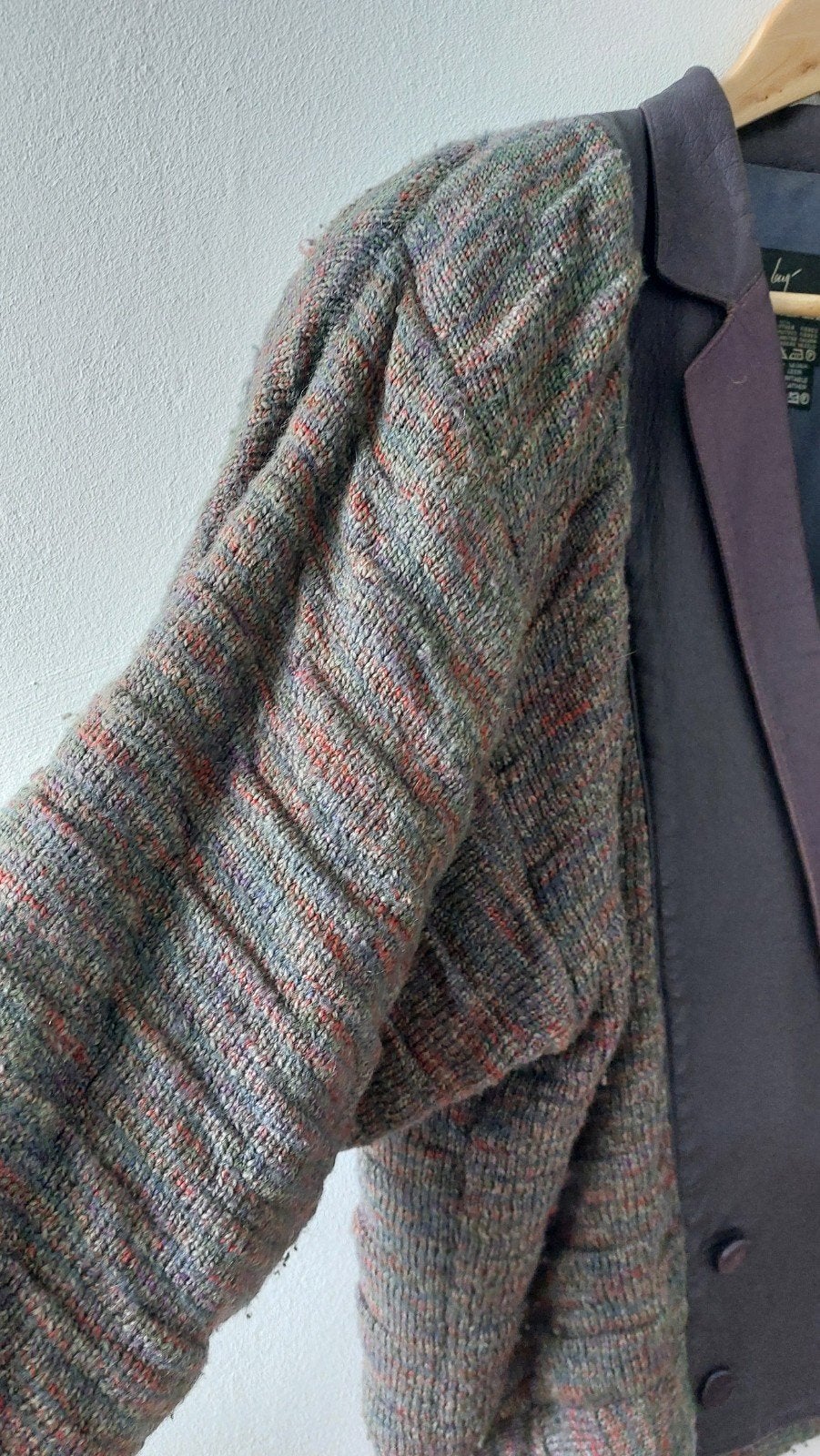 Vintage 80s Studio Fong Leng Jas Cardigan – Wol & leer, Fong Leng, Ophalen of Verzenden, Gedragen, Maat 38/40 (M)