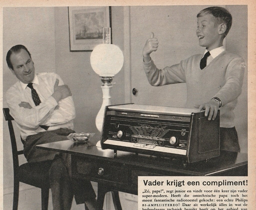 Retro reclame 1960 Philips radio jongetje & vader, Verzamelen, Verzenden, Overige typen