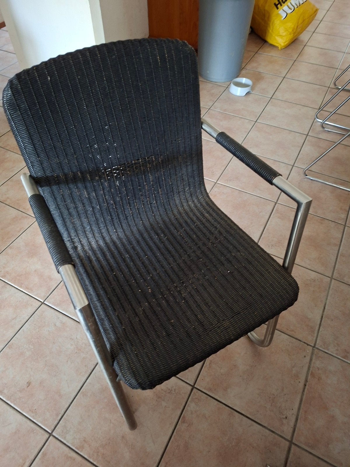 4 rieten eetkamerstoelen met chroom onderstel, Ophalen of Verzenden