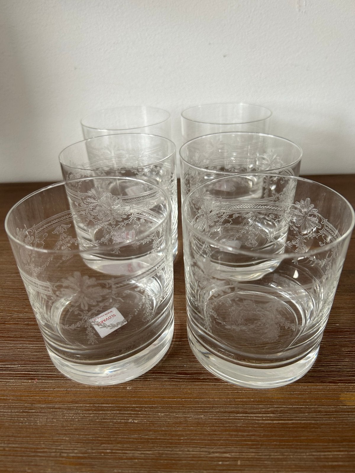 Set van 6 Rona Slovakia glazen met bloemmotief €15,-, Antiek en Kunst, Ophalen of Verzenden