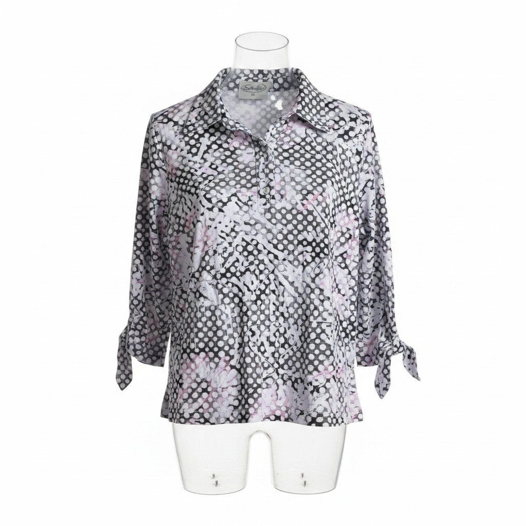 Sensia dames blouse met grafische print - maat 44 - 3/4 mouw, Zwart, Maat 42/44 (L), Zo goed als nieuw, Sensia